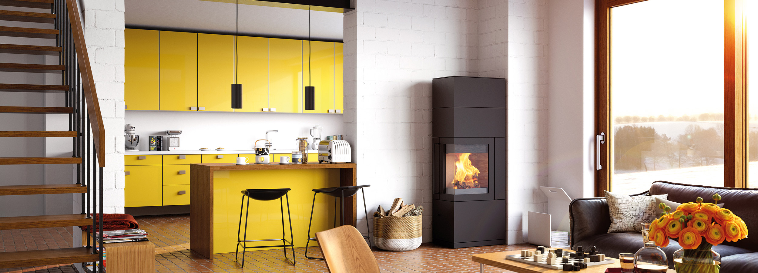 HASE Kaminofen SendaiPro 165 moderner Wohnraum